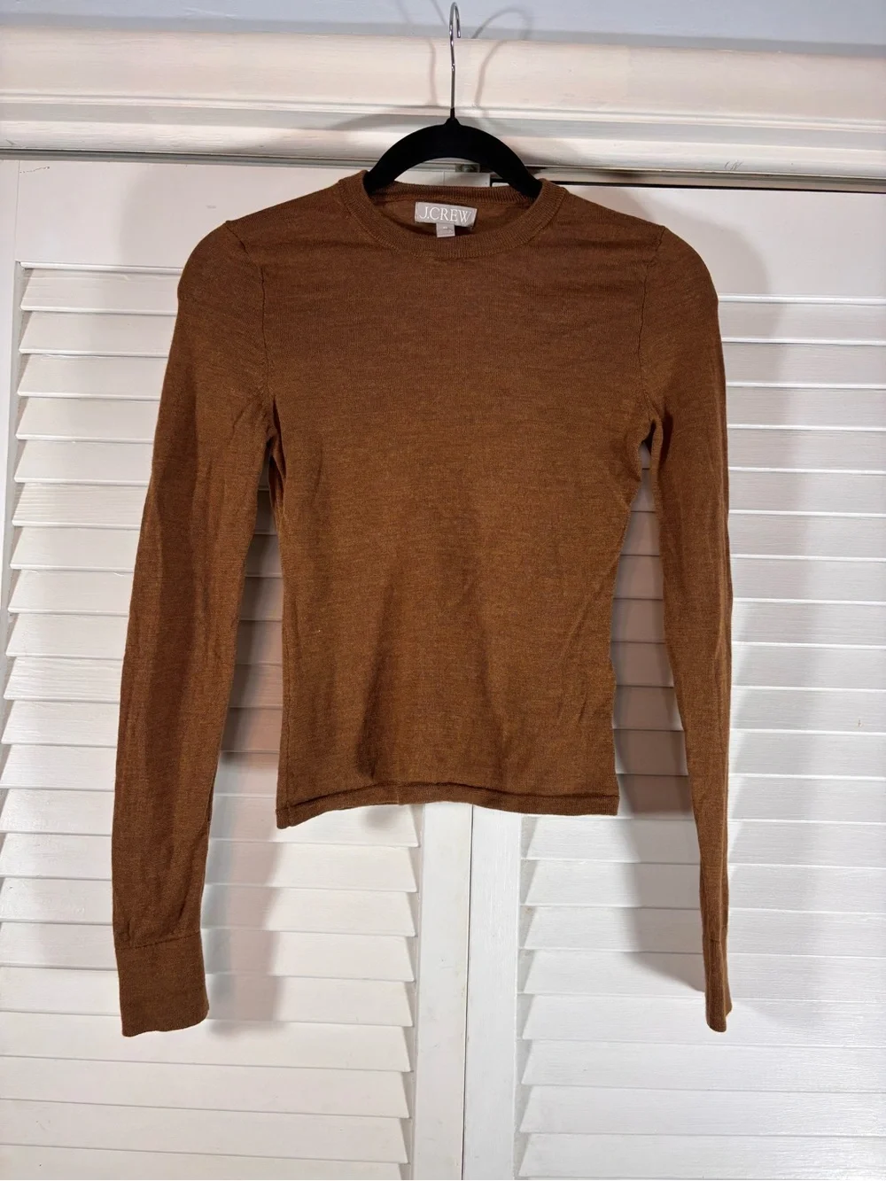 J.Crew Carolyn Fitted Crewneck Brown Sweater Merino Wool XS